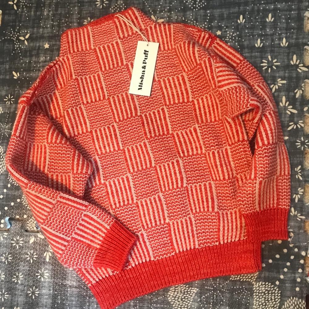BNWT Misha & Puff Funnel Neck Sweater Red Flame Wool Size 8